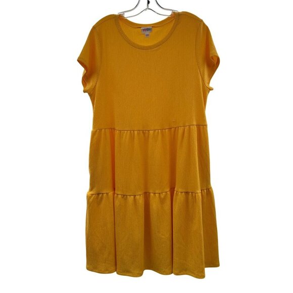 LuLaRoe Women's Short Sleeve Tiered Shift Dress Yellow Size Large - Picture 1 of 9